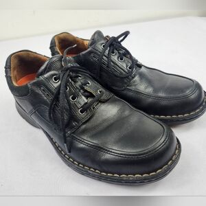 Clarks Structured Mens 9 M Black Leather Oxfords Caual Lace Up Shoes